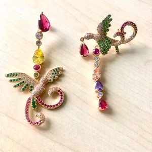 EYE CANDY Birdie Phoenix 18K Goldplated & Crystal Asymmetrical Dangle Earrings